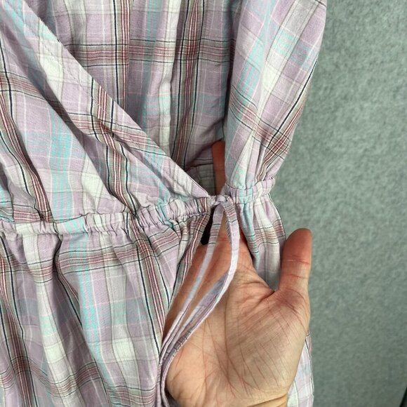 Sundance Willa Tulip Wrap Midi Dress Size 14 Plaid Check Purple Lavender Pockets - Picture 5 of 14